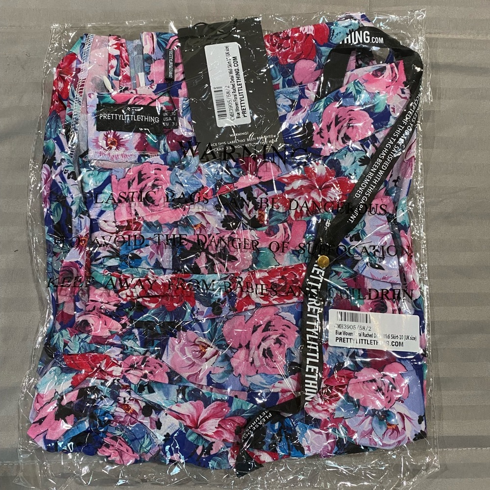 Blue Woven Floral Ruched detail midi Skirt - Picture 2 of 4